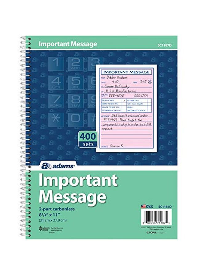 ADAMS Spiral Bounded Phone Message Book Pink/White  - Image 2