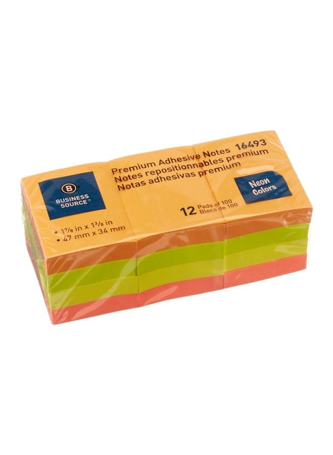 بيزنس سورس حزمة أوراق ملاحظات لاصقة من 12 مجموعة برتقالي/أخضر/أصفر - Image 1