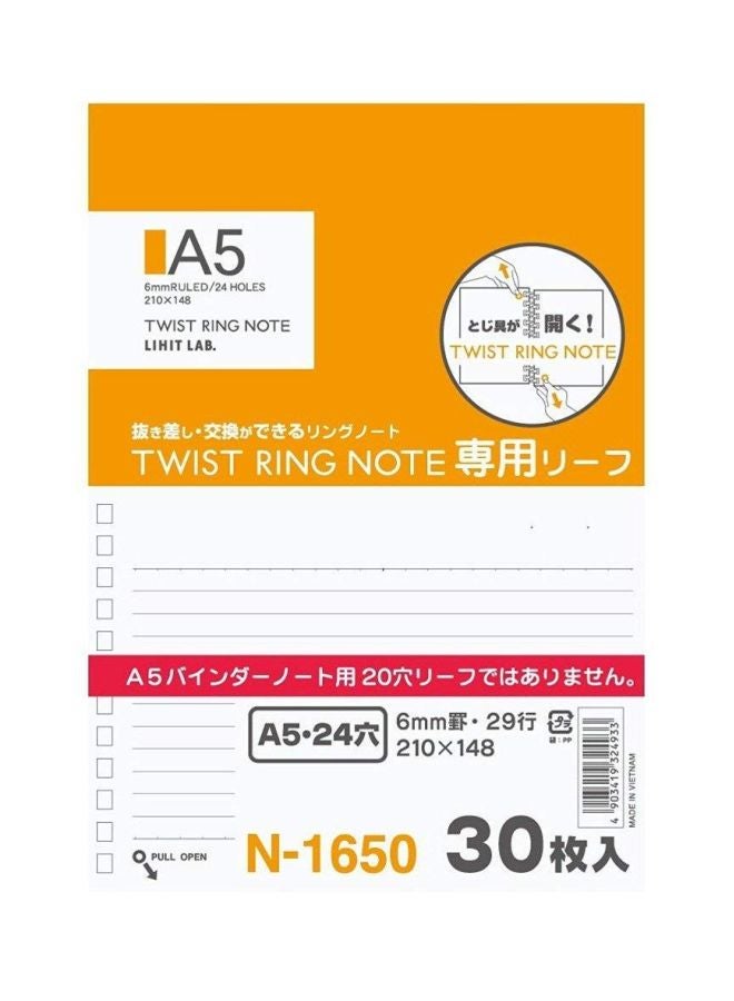 LIHITLAB A5 Refillable Lined Notebook White - Image 1