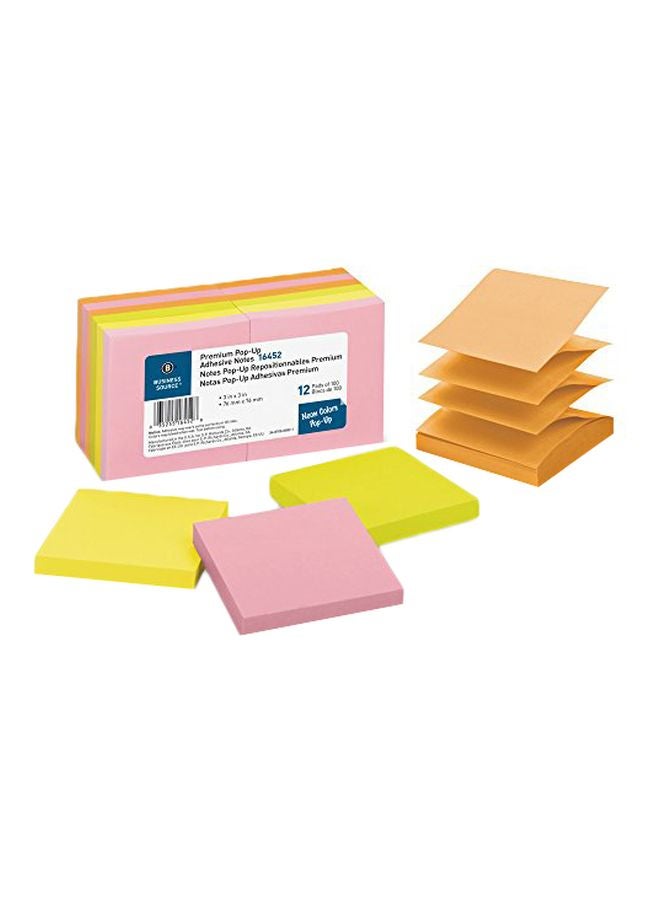 حزمة أوراق ملاحظات لاصقة من 12 مجموعة وردي/أصفر/برتقالي