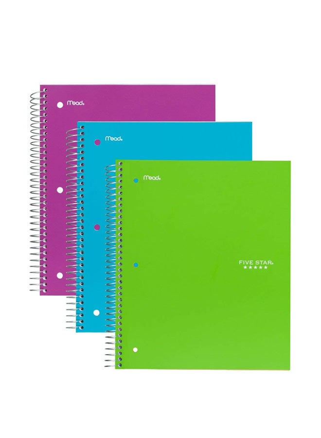Five Star - 3-Piece Spiral Notebooks Teal/Lime/BerryPink - Image 1