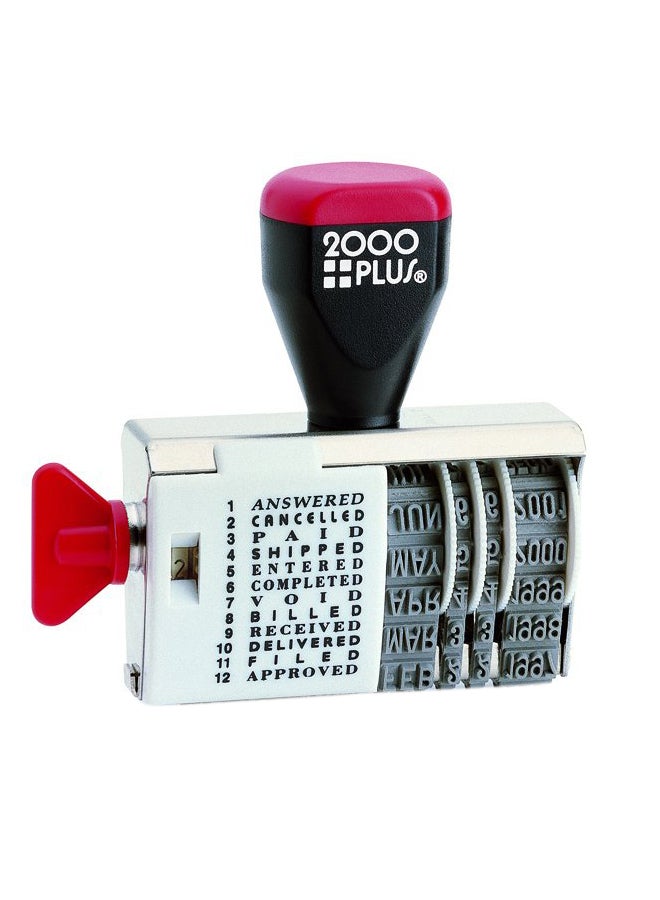 Traditional Date And 12 Phrase Pre-Inked Stamp White/Black/Red