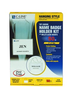 C-Line 50-Piece Name Badge Holders With Elastic Cord Clear  - Image 1