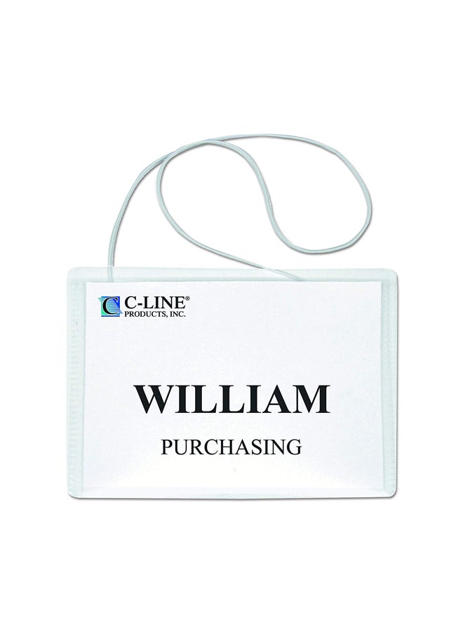 C-Line - 50-Piece Name Badge Holders With Elastic Cord Clear - Image 1