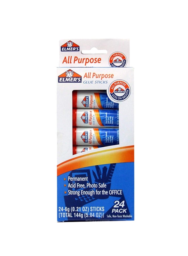 إلمرز مجموعة أقلام صمغ مكونة من 24 قطعة أبيض/ أزرق/ أحمر