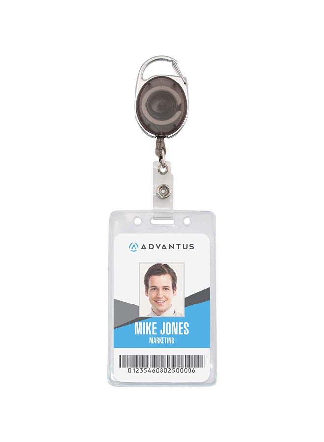 أدفانتوس مجموعة مكونة من 12 حامل لشارات بطاقات التعريف بتصميم خطاف حلقي قابل للسحب أخضر/ فضي/ شفاف - Image 2