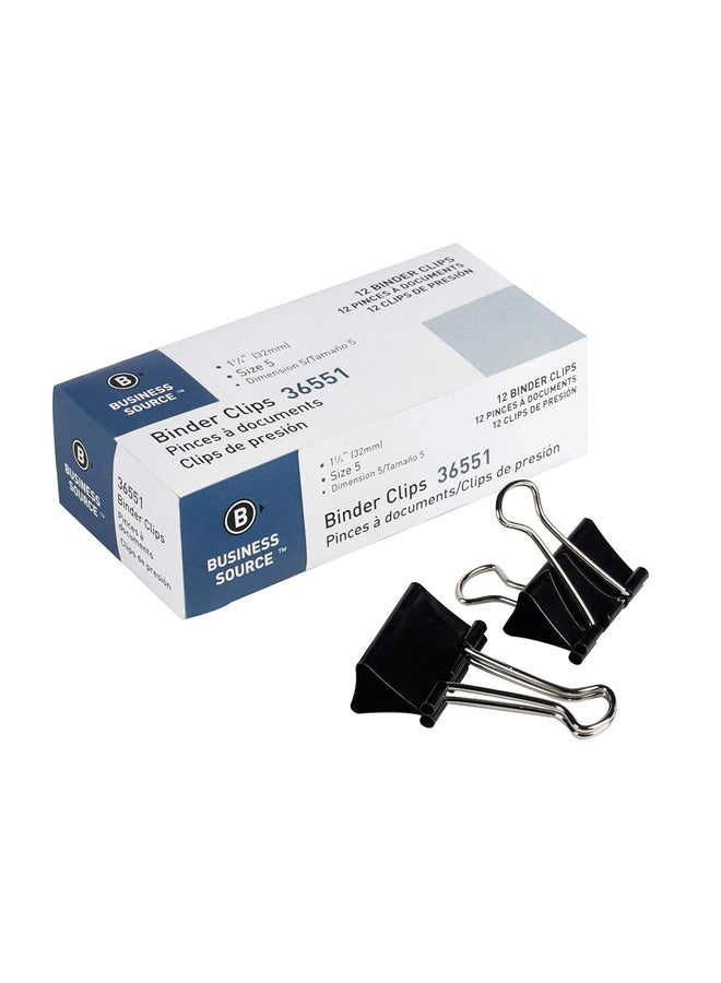 Business Source 12-Piece Medium Binder Clip Black/Silver - Image 1