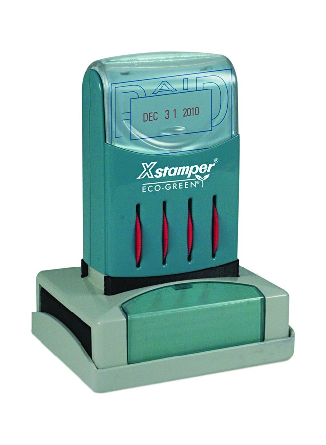 Shachihata Message And Dater Pre-Inked Stamp Green/Grey