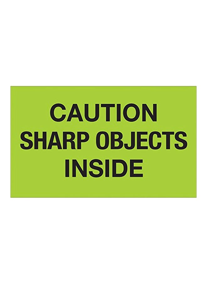 500-Piece Caution Sharp Objects Inside Printed Handling Label Roll Fluorescent Green/Black