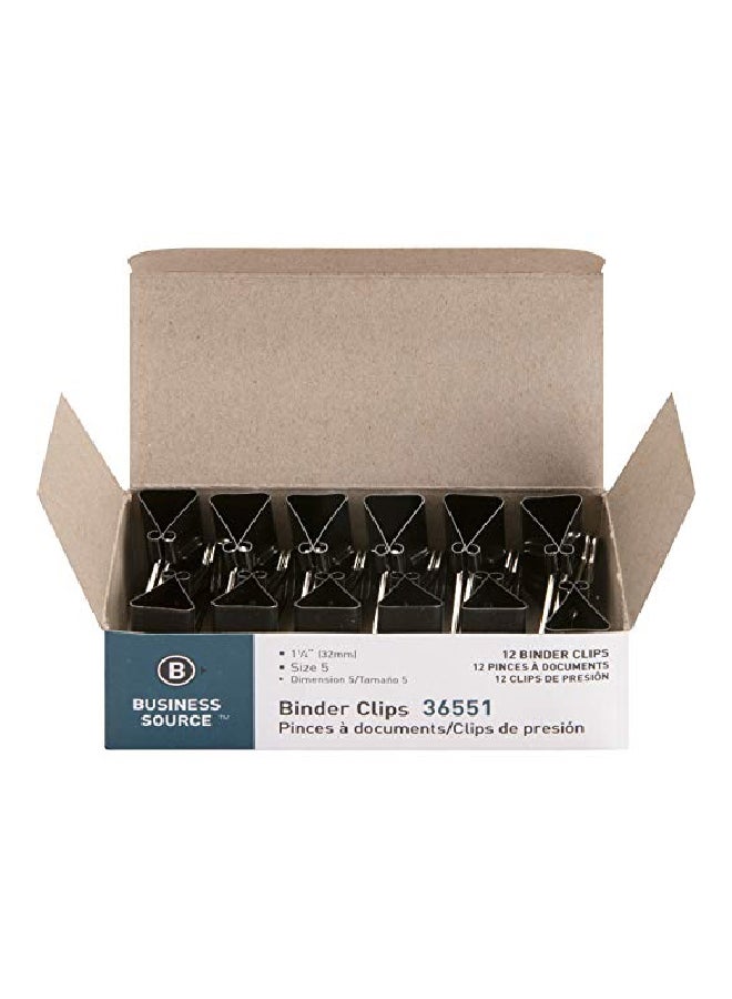 Business Source 12-Piece Medium Binder Clip Black/Silver - Image 2