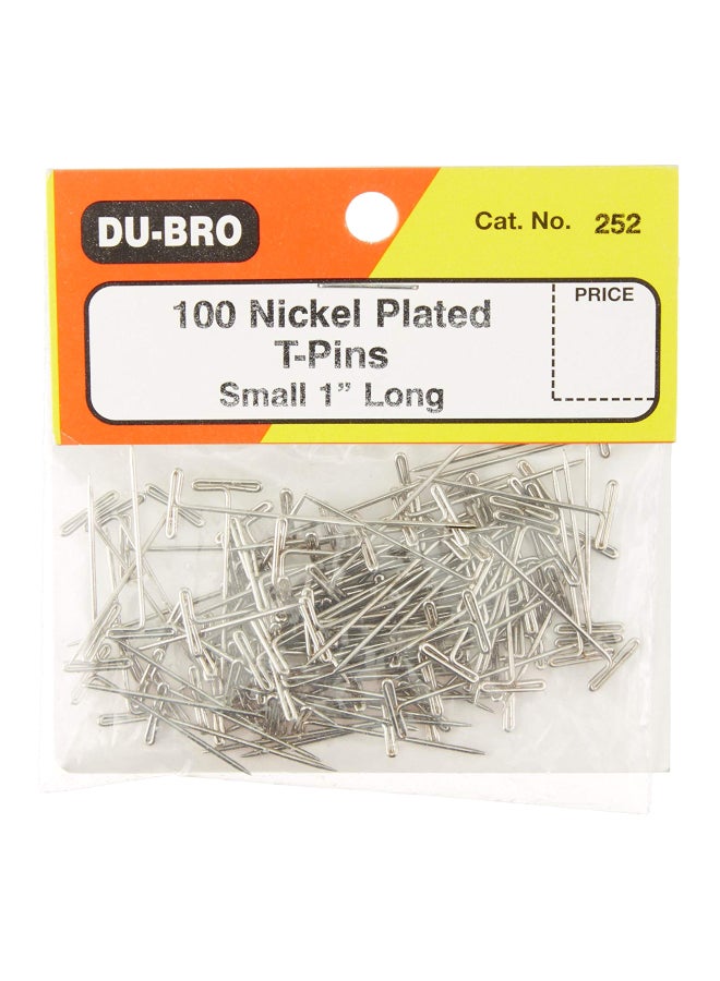 منتجات دوبرو 100 قطعة من دبابيس على شكل حرف T مطلية بالنيكل فضي