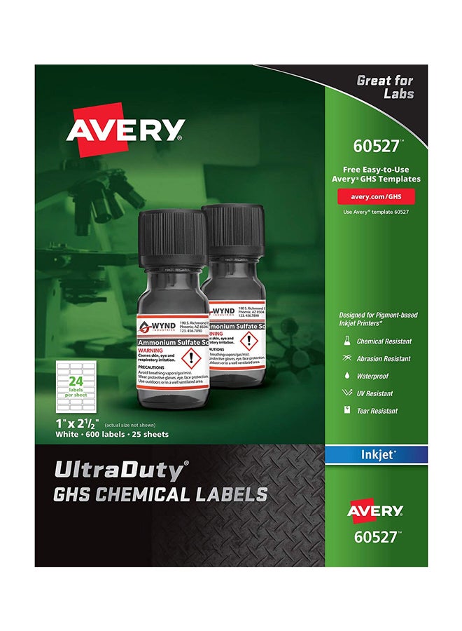 AVERY 600-Piece Waterproof Chemical Labels For Pigment Inkjet Printers White - Image 1