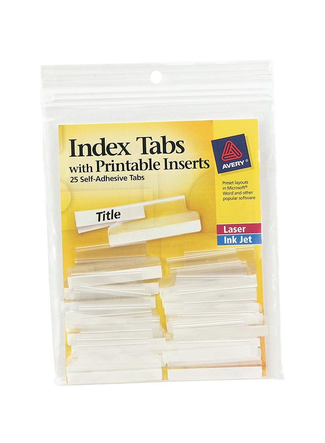 AVERY 25-Piece Index Tabs With Printable Inserts Clear/White - Image 1
