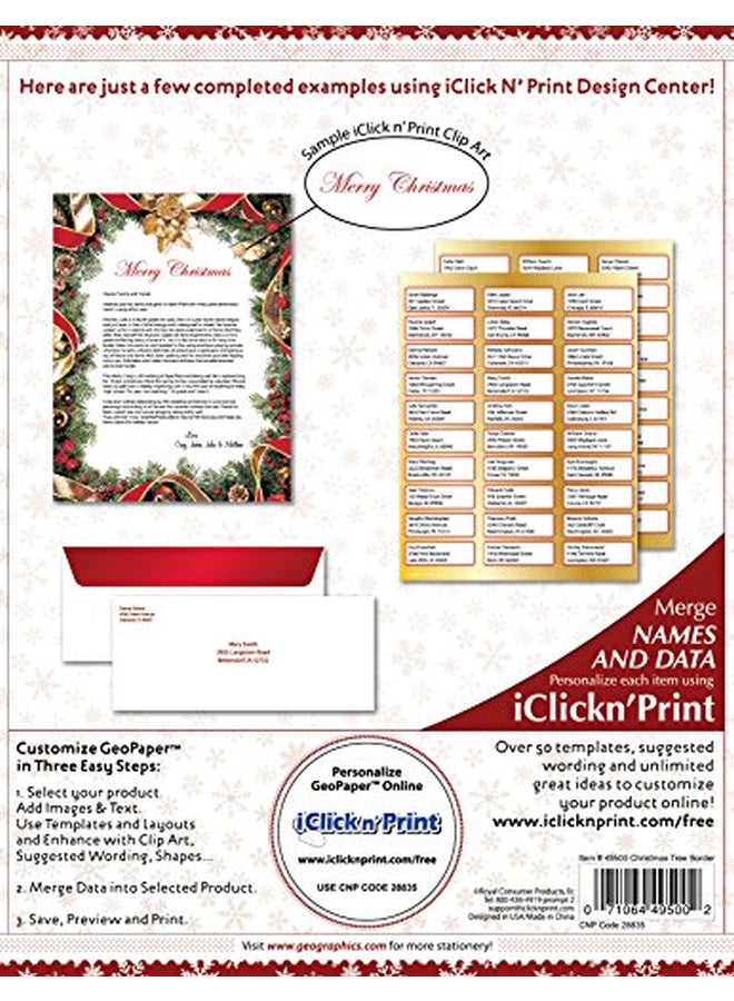25-Sheet Christmas Tree Border Printed Letterhead Paper