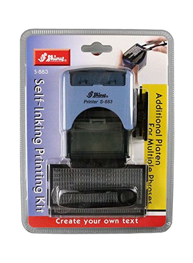 Shiny Self Inking Stamp With Text Printing Kit Blue/Silver/Black - Image 1