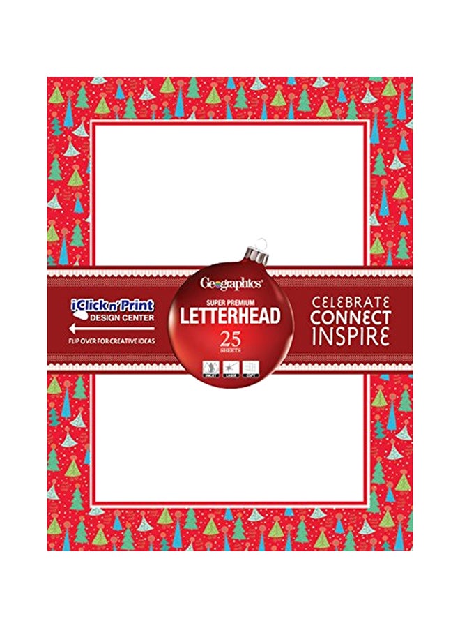 25-Sheet Christmas Tree Border Printed Letterhead Paper