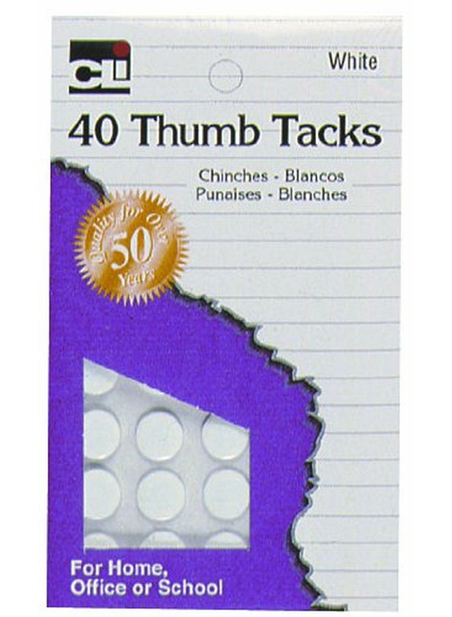 Charles Leonard 40-Piece Thumb Tack Set White