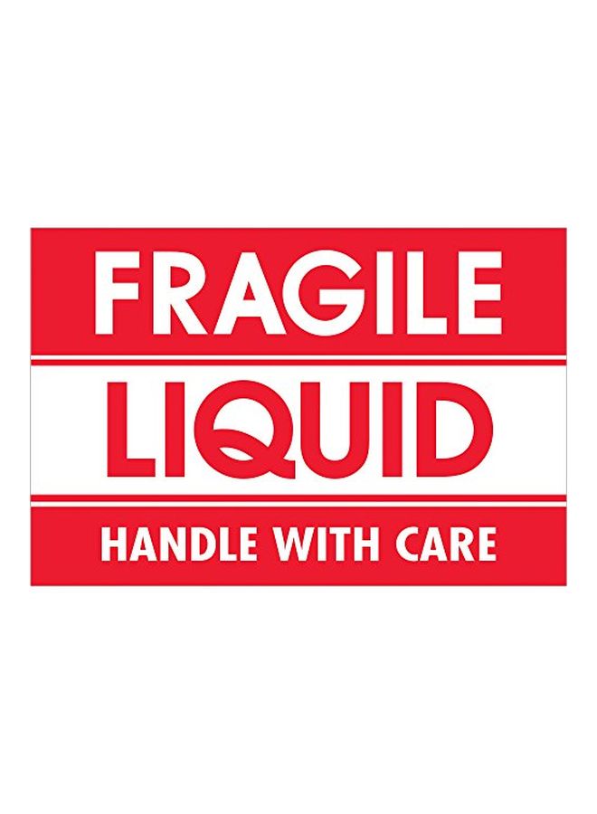 500-Piece Fragile Liquid Printed Label Roll White/Red