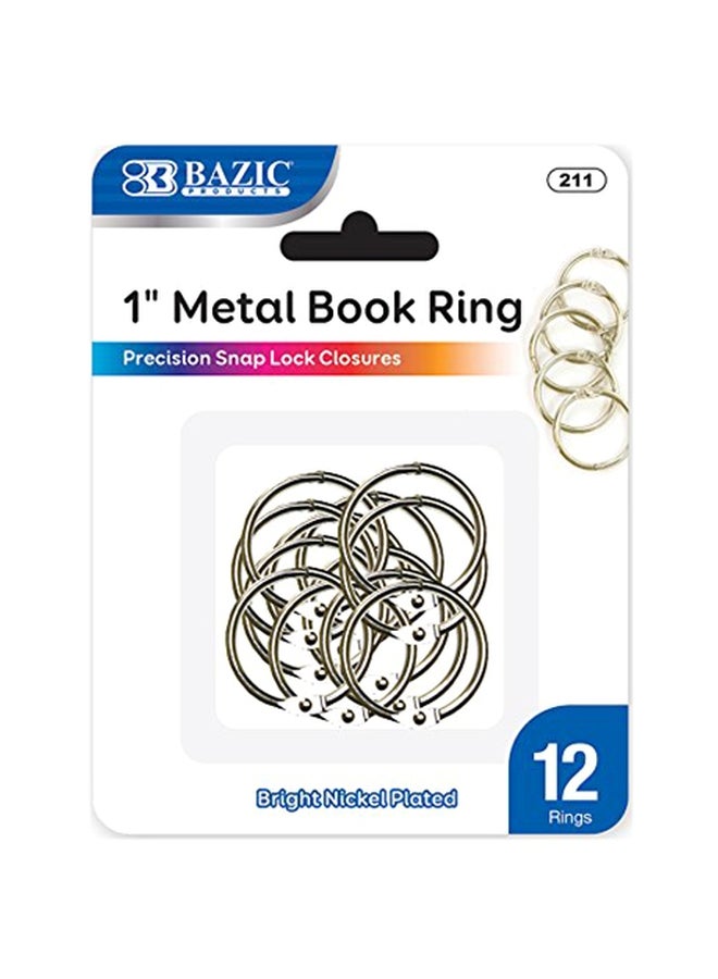 12-قطعة من الحلقات المعدنية الخاصة للكتب فضي