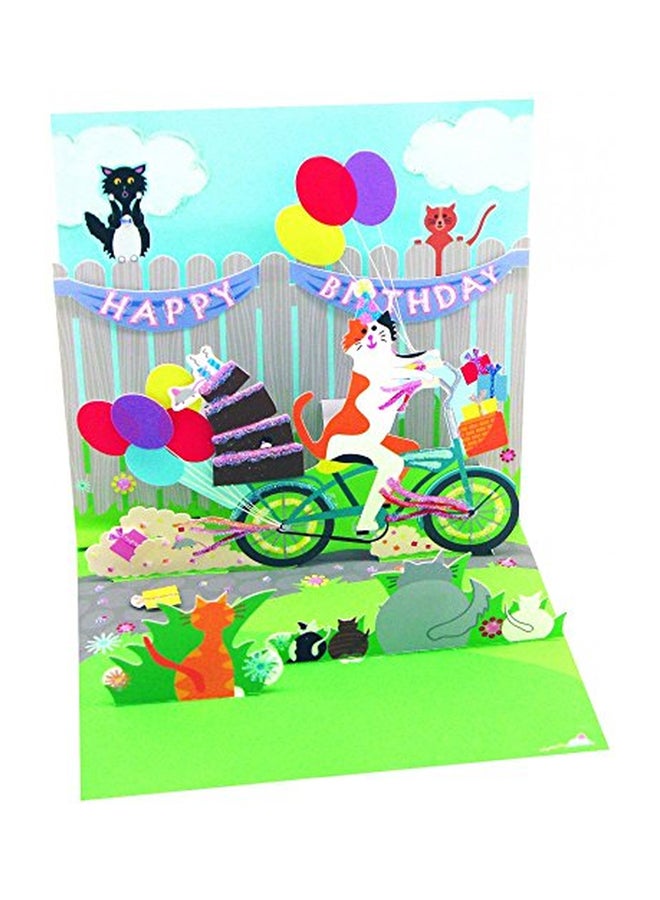 up with paper Cat And Cake Bike Ride Pop-Up Birthday Greeting Card - Image 2