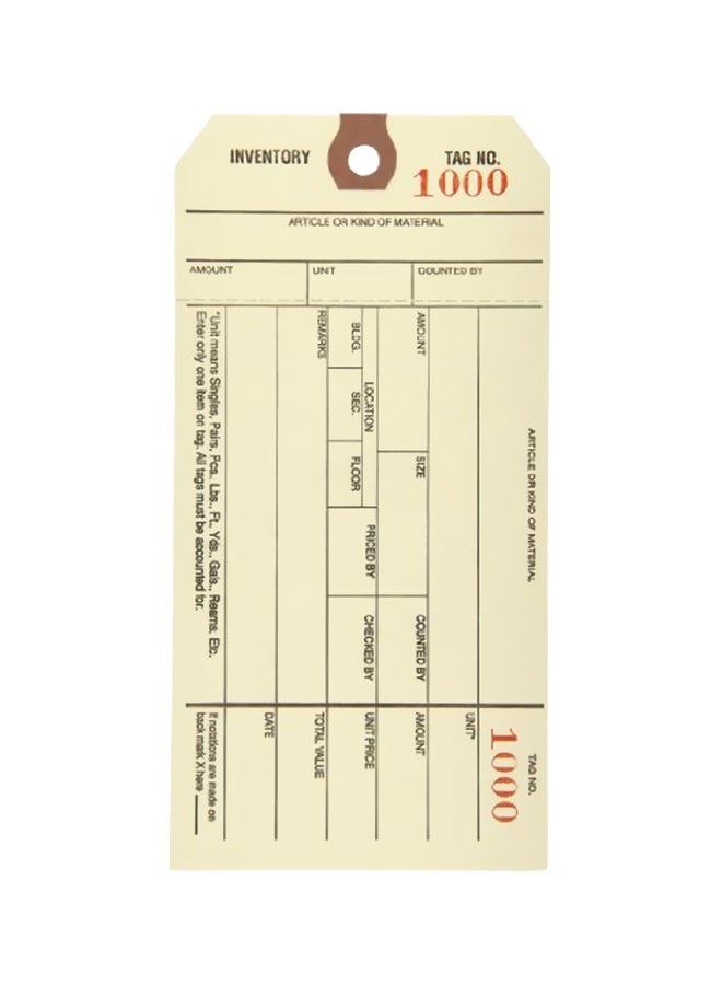 Aviditi 1000-Piece 10 Point Stub Style Inventory Tag Set Beige/Brown - Image 1