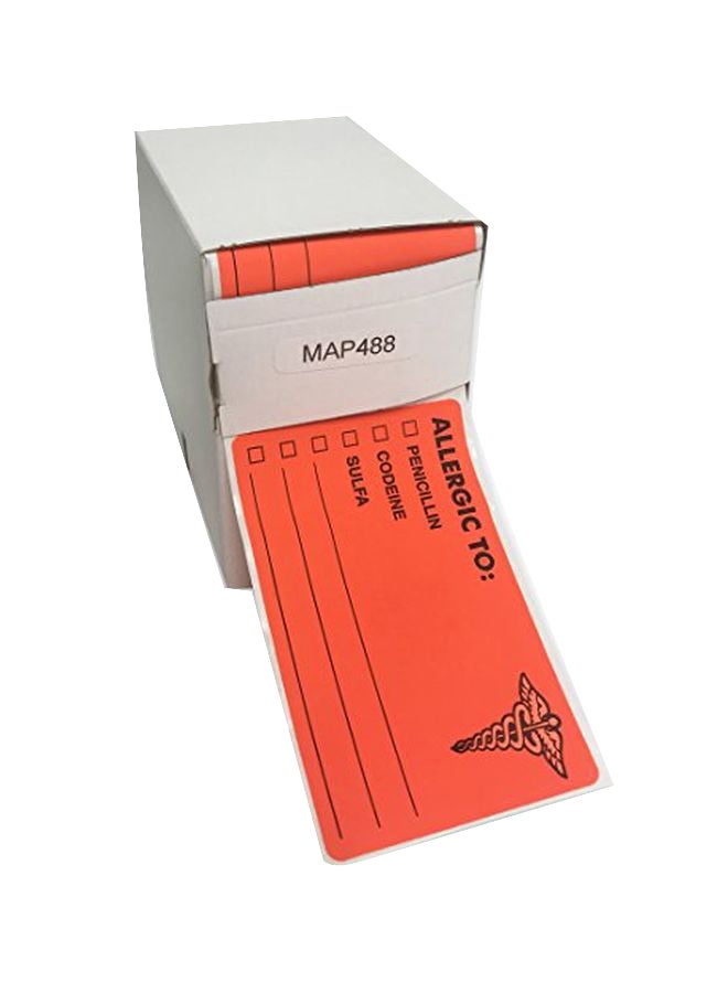 tabbies - 100-Piece Allergies Medical Label Fluorescent Red - Image 1