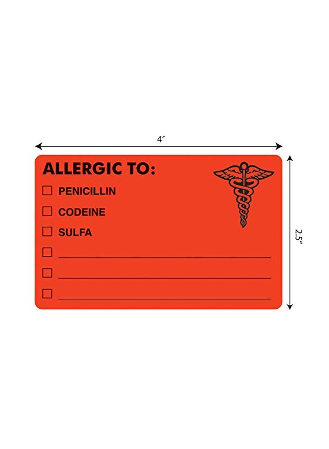 tabbies - 100-Piece Allergies Medical Label Fluorescent Red - Image 1