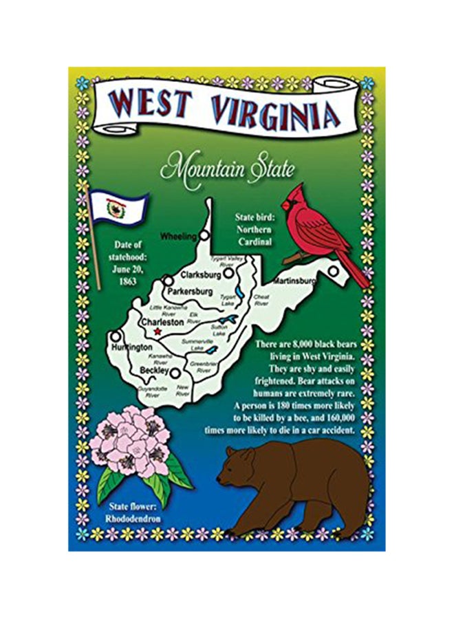 بوست كارد فير مجموعة من 20 بطاقة بريدية لخريطة الولاية مطبوعة بعبارة "West Virginia" - Image 1