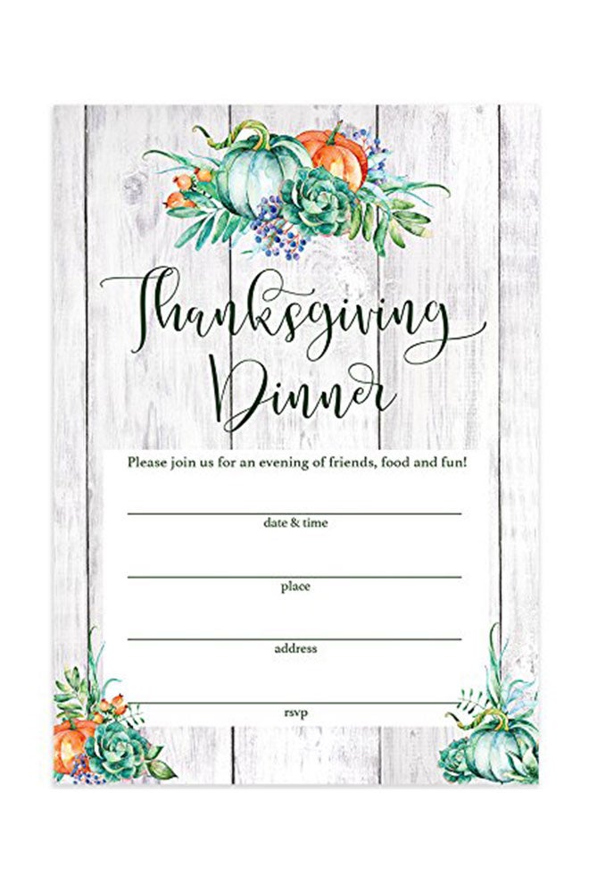 حزمة مكونة من 25 دعوة بنمط ريفي بطباعة "Thanks Giving Dinner"