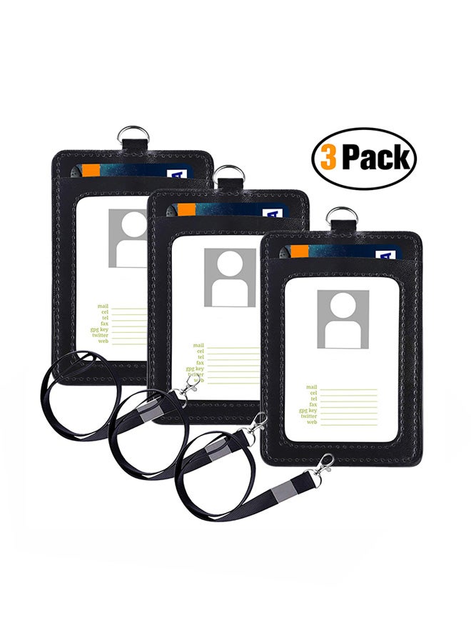 Elimoons Pack Of 3 PU Leather ID Badge Card Holder Black  - Image 1