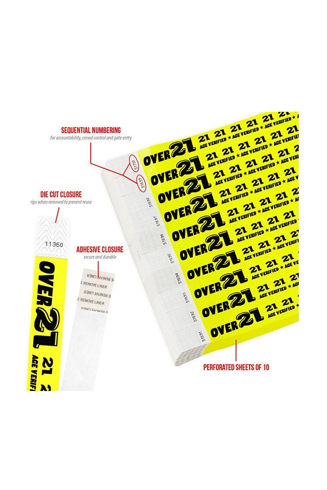 Wristco - 500-Piece Over 21 Tyvek Wristbands Yellow - Image 1