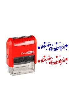 ExcelMark Self Inking Two Colour Rubber Teacher Stamp Red  - Image 1