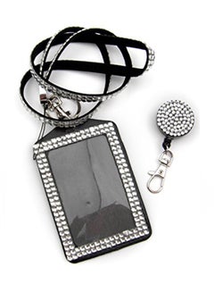 Rhinestone Bling Crystal Lanyard With Badge Reel Black/Silver