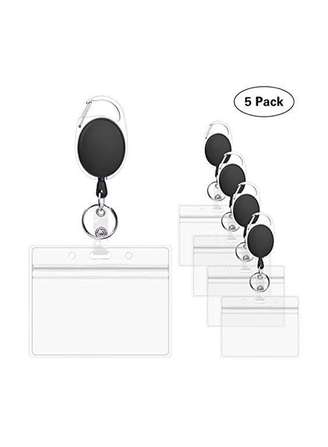 Towntrek Pack Of 5 Carabiner Reel Badge Holder With Belt Clip and Key Ring Black  - Image 1