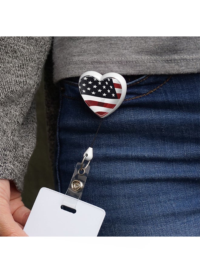 Graphics and More American Flag Stars and Stripes Waving Lanyard Reel Badge Holder Multicolour - Image 2
