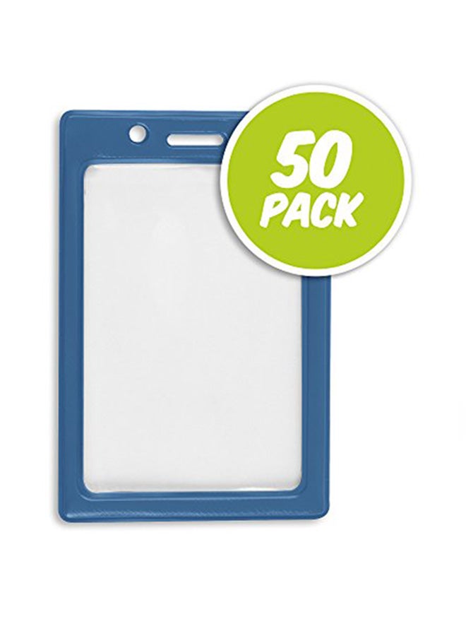 ID Card Pros Pack Of 50 Vertical Frame Badge Holder Blue