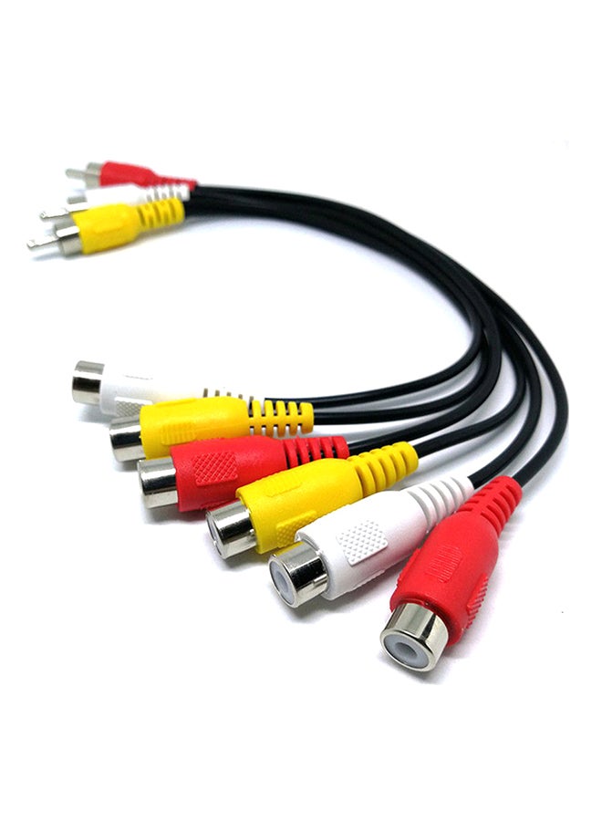 كابل محول جاك 3RCA ذكر إلى 6 RCA أنثى لتجزئة الصوت والصورة AV TV و دي في دي و تي في و أيه في أسود