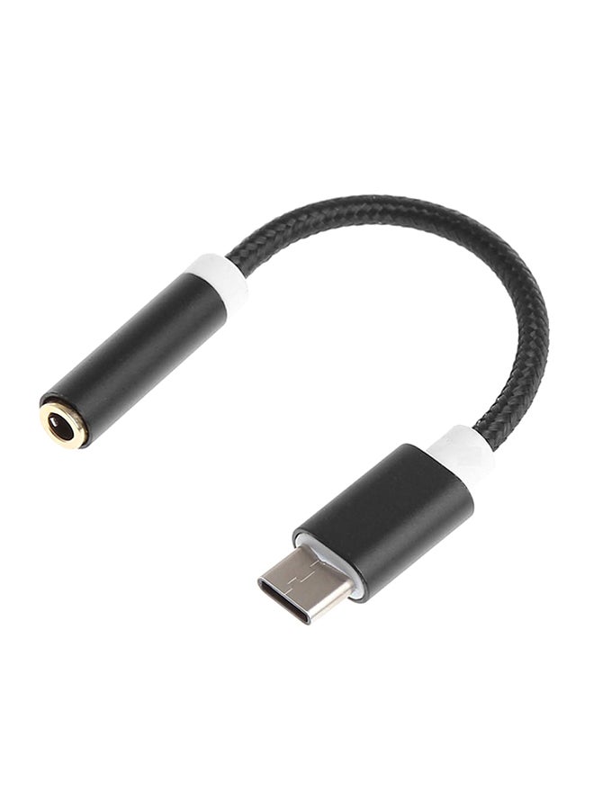 Type-C To Audio Connector Microphone Female Convertible Adapter Black 