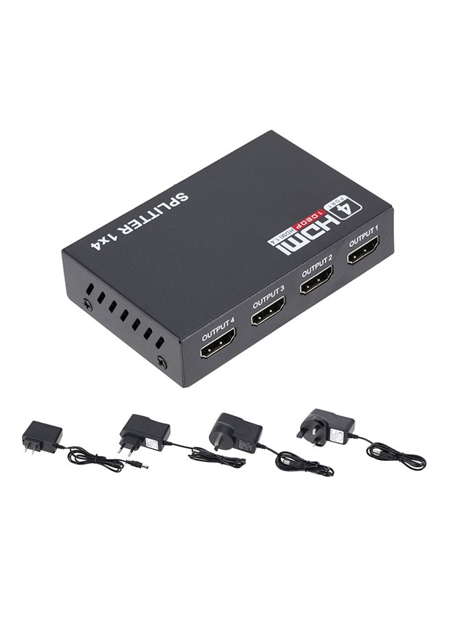 Generic 4-Port Full HD HDMI Splitter 1X4 Hub Repeater Amplifier 1 In 4 Out Black 