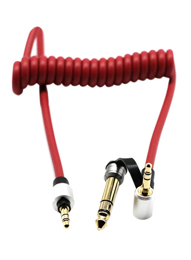 Generic - 3.5mm(6.5mm) Audio Jack Replacement Coiled Aux Wire Cable Cord Beats Red - Image 1