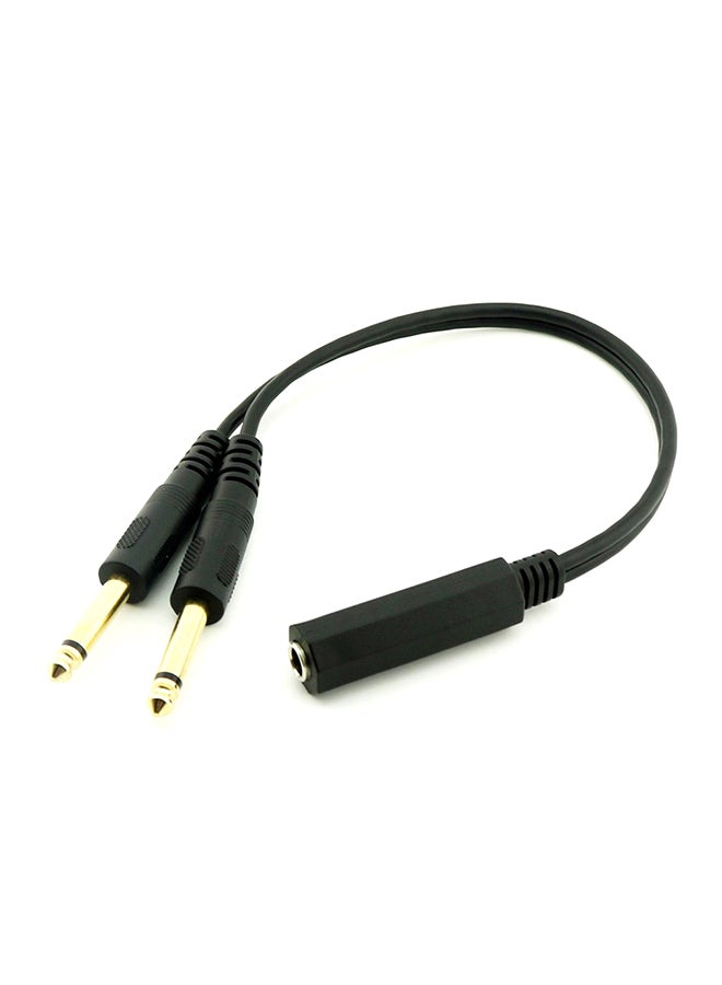 1/4 Inch Stereo TRS Female to 2 Dual 6.35mm Mono TS Male Y Splitter Black 