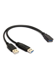USB 3.0 Female to Dual USB Male Extra Power Data Y Extension Splitter Cable Black