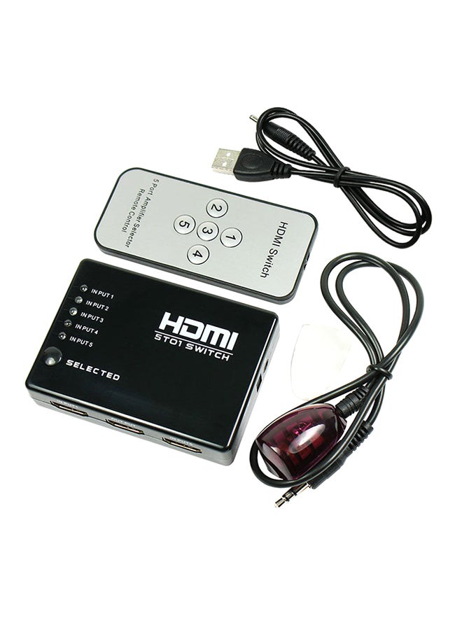 منصة توزيع وتحديد المحول ب 5 منافذ بدقة 1080 بيكسل HDMI مع جهاز تحكم IR لأجهزة التلفاز HDTV أسود