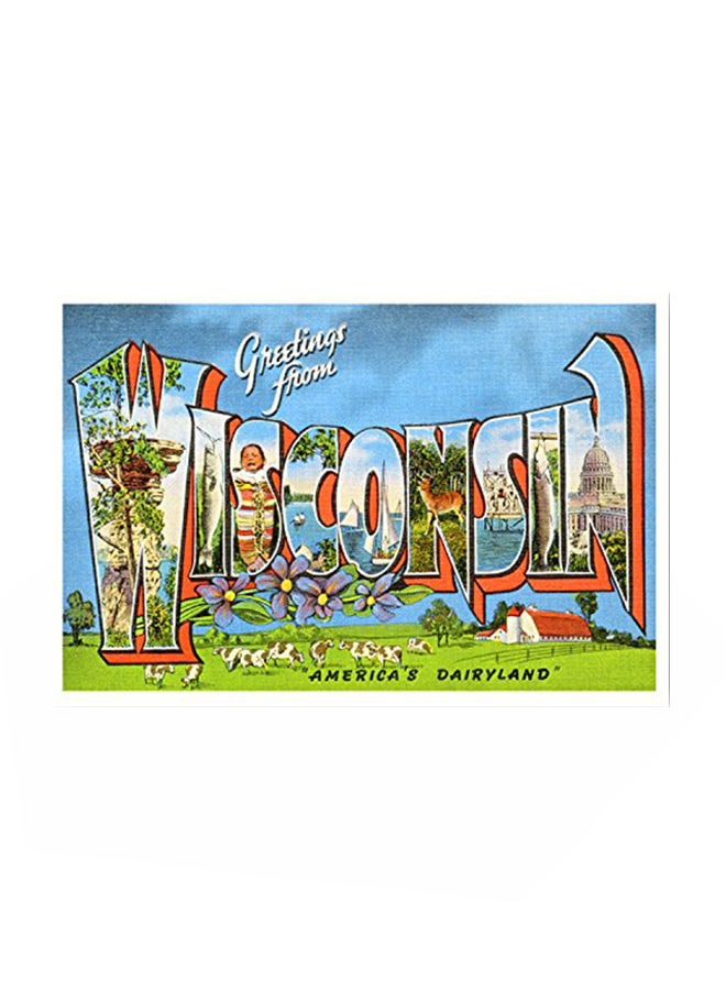 بوست كارد فير مجموعة بطاقات بريدية بطراز عتيقة بعبارة  "Greetings From Wisconsin" مكونة من 20 قطعة  - Image 1