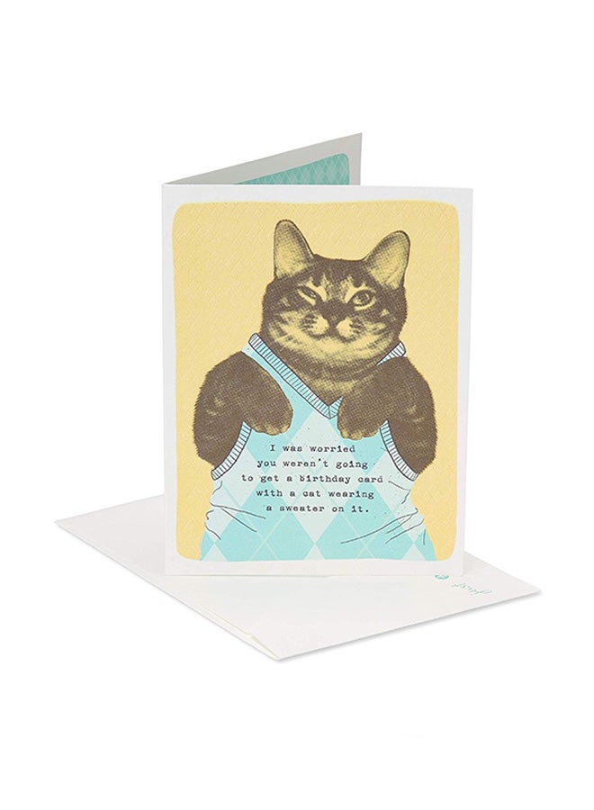 American Greetings Funny Sweater Cat Birthday Card With Flocking - Image 1