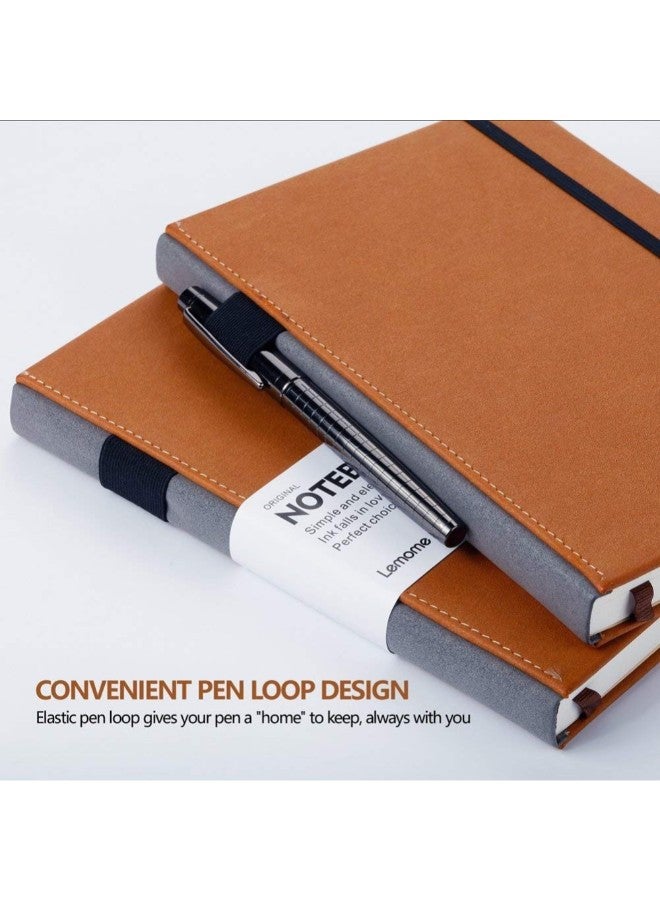 Lemome Thick Classic Notebook With Pen Loop Wide Ruled Hardcover Notebook Brown - Image 2