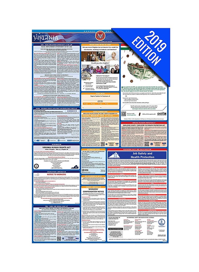 Labor Law Center 2019 Virginia Labour Law Poster Multicolour - Image 1