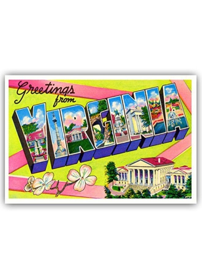 بوست كارد فير مجموعة من 20 بطاقة بريدية مطبوعة بصورة طبق الأصل من البطاقة المعتقة بتصميم كلمة "GREETINGS FROM VIRGINIA" - Image 3