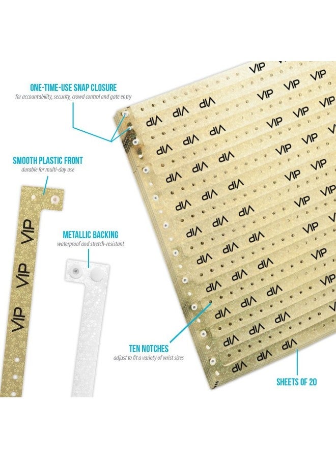 Wristco Pack Of 100 Holographic VIP Plastic Wristbands Gold  - Image 2
