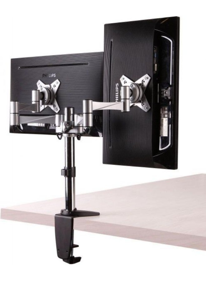 Dual Arm Fully Adjustable Desk Mount Stand Silver/Black - Image 1
